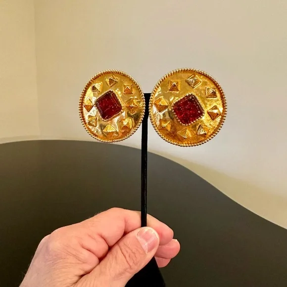 DOMINIQUE AURIENTIS PARIS 80’S VINTAGE RETRO RUNWAY RARE GLAM GRIPOIX EARRINGS - Picture 12 of 17